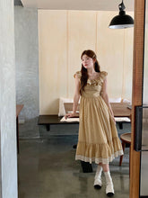Champagne Polka Dot Round Neck Summer Vintage Swing Dress - DollyGown